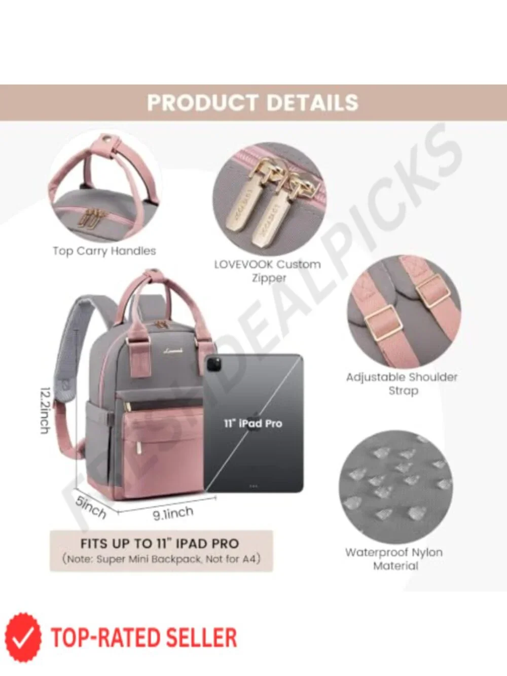 Mini Waterproof Backpack Purse with USB Port, Cute Bookbag for College School